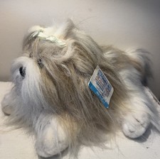 Animal Alley Shih Tzu Dog Plush 13  Shaggy Hair Brown White w/Tag Toys R Us 2000