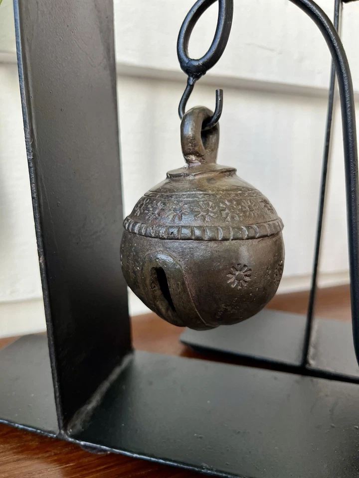 Vintage Bronze Elephant/Cattle Bells Pair on Bookend Display Stands Taiwan - Image 4 of 4