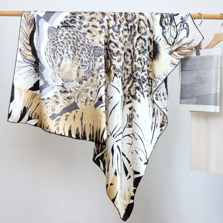 100% Silk Mulberry Shawl Square feather Print Scarf Bandanna 110X110cm Wrap new