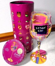 Lolita Wine Glass Hand Painted 15 oz Party Glassware Stemmed -Birthday Girl- New