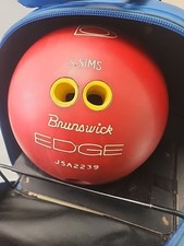 Vintage Brunswick Red Edge 14.12 lbs Bowling Ball Drilled Name S. SIMS Blue Bag