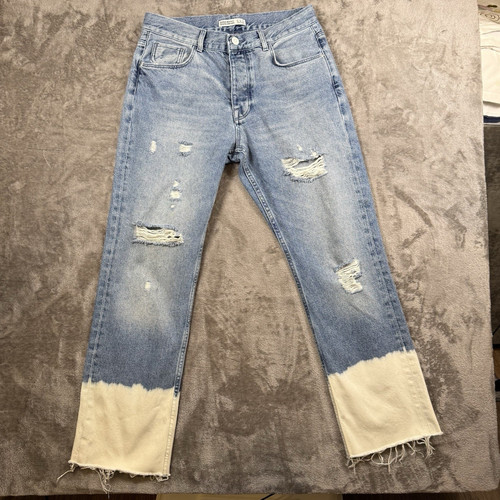ZARA Z1975 Light Wash Distressed Straight Jeans 5-Pocket Mid Rise Size 4