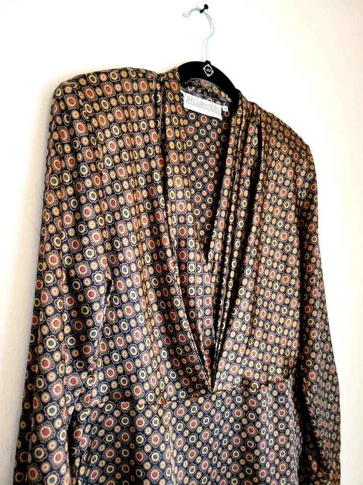 Blusa Top Vintage JH Collectibles Deep V Manga Larga Negra Multi Talla 10 Foto 2 de 4