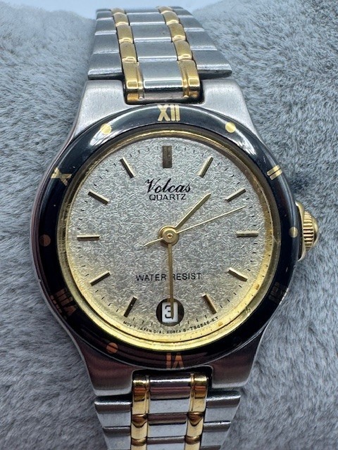 Vintage Ladies Volcas Two Tone Quartz Date Watch New Battery
