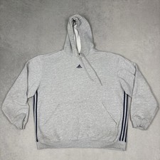 Vintage Y2K Adidas Center Logo Hoodie Men s XL Gray 3-Stripes Pullover Heavy