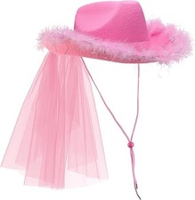 Pink Cowgirl Hat with Veil, Felt Cow Girl Hat with Features, Halloween Costume F
