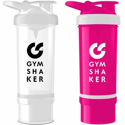 GYMSHAKER 2er Sparset - Protein Shaker mit Pulverfach - Weiß & Pink