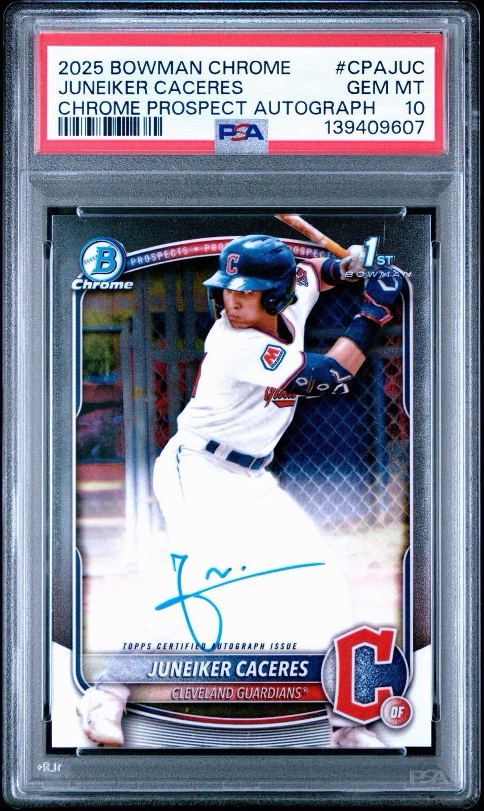 JUNEIKER CACERES 2025 BOWMAN CHROME 1ST AUTOGRAPH PSA 10 GEM MINT GUARDIANS