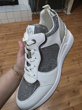 Michael Kors Glitter Mesh White Silver Low Top Sneaker Lace Up Athletic Shoe