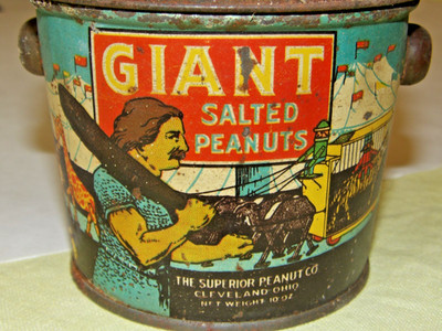 Vintage Giant Salted Peanuts Pail Empty Tin 10 oz Superior Peanut Co. cleveland
