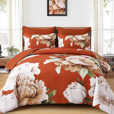 Burnt Orange Comforter Set Queen 7 Piece Bed in a Bag, Floral Printed on Terraco