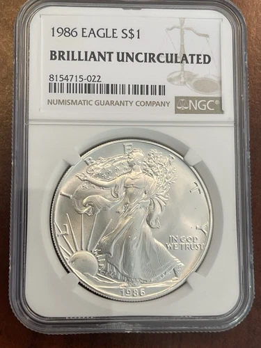 BU 1986 American Silver Eagle $1 NGC Brilliant Uncirculated Brown Label