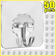 5/50pcs Transparent Stainless Steel Strong Self Adhesive Hooks Key Storage Hang