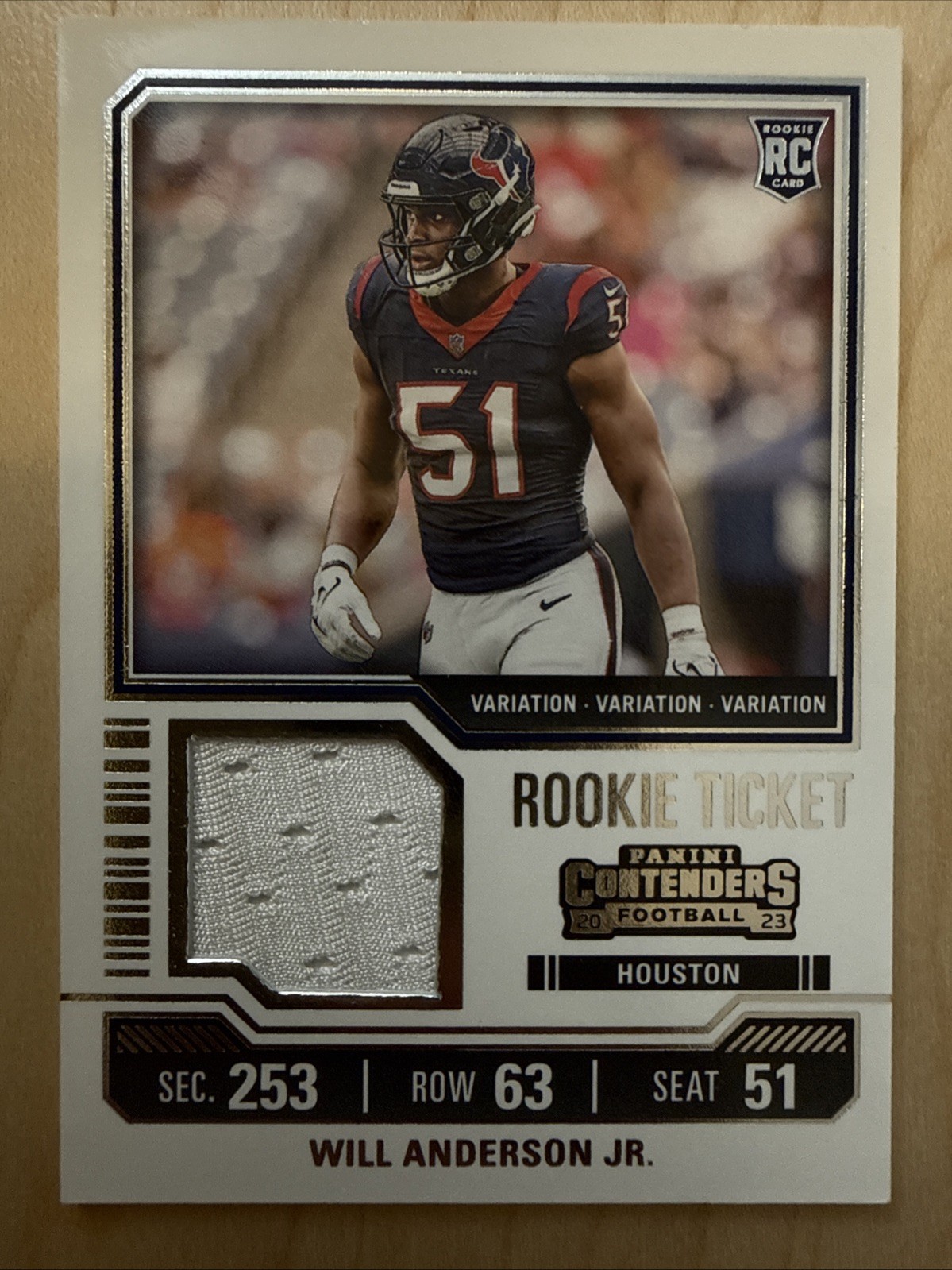 2023 Panini Contenders - Rookie Ticket Swatches Will Anderson #TS37V Variations 