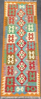 Afghanischer/Türkischer Kelim Läufer Teppich, Flachgewebeteppich, Handgewebter Wollteppich, 193x70 CM