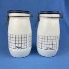 Vintage Wheaton Milk Glass 2 Canisters Flour Sugar 1.5L Blue Glass Lid Wire Bale