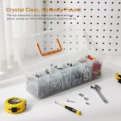 Hardware Tool Storage Box, Multi-Compartment Transparent Tool Organizer