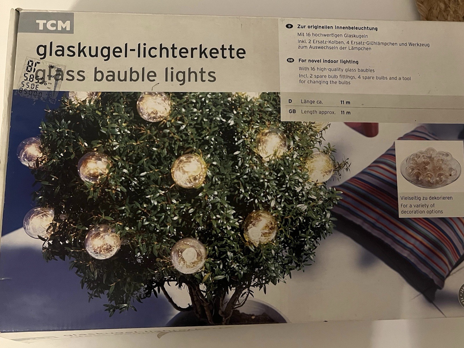 TCM Tchibo GlasKugel Lichterkette aus GLAS warmweiß Deko Beleuchtung Weihnachten