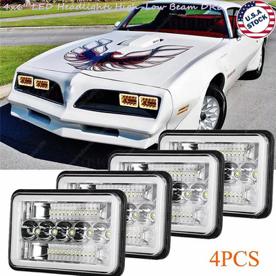 4pcs Fit Pontiac Firebird Trans AM 1977 1978 1979 1980 1981 4x6'' LED Headlights