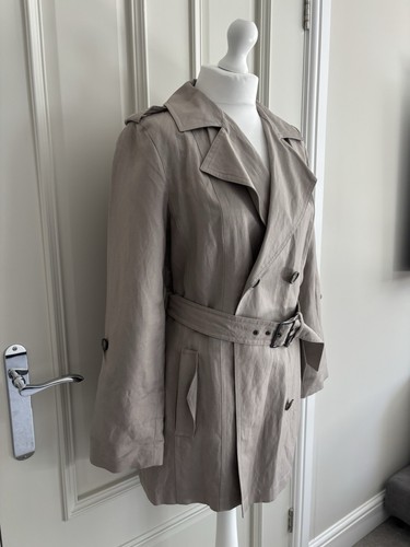 Marks&Spencer Autograph Weekend Linen&Cotton Stone Trench Coat ,Size 12,BNWOT - Picture 6 of 21