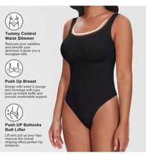 Ladies Bodyshaper Black-Firm Ribbed Full Backside Removable Bust Pads Tiktok Lge