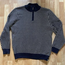 Long Wharf Supply Co SeaWell Quarter Zip Fisherman Navy Blue Sweater Mens XL