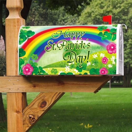  Happy St.Patrick's Day Shamrock Clover Floral Rainbow Decoration Mailbox 
