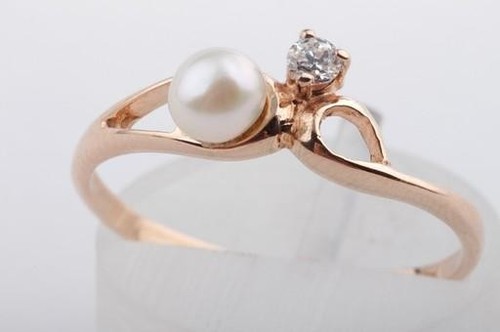 Rot Gold Ring Perlen Ring 585 14K Rot Gold Kristall Grösse 56 Top! | eBay.de