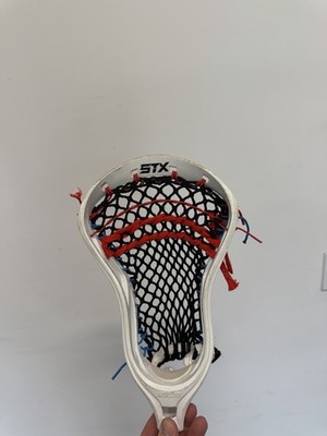 STX Stallion Strung Lacrosse Head White/Black Mesh Red & Blue Strings