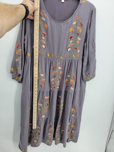 Vestido Mimi and Daphne Anthropologie para mujer XL gris bordado en capas fluido boho - Imagen 7 de 11