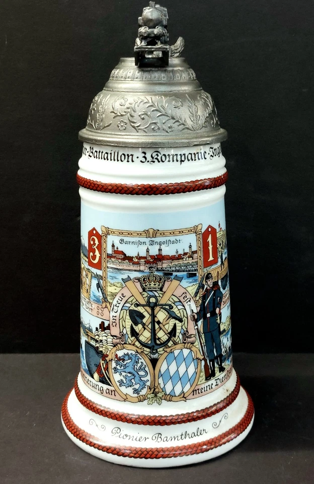 Винтажный немецкий 3 Bayer пионер батальон INGOLSTADT поезд 1911-1913 пиво STEIN - Изображение 3 из 4