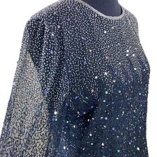 Vintage Bead and Sequin Embellished Silk Blouse Womens Size S