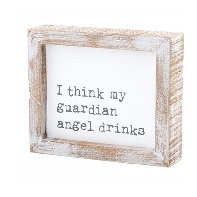 Collins Painting 'I Think My Guardian Angel Drinks' Wood Box Sign