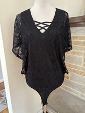 NWT black lace lined bodysuit top sz M N Y C