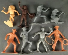 Vintage MARX & Co Plastic Soldiers Native American Cowboys Knight 6inch Lot Of 8