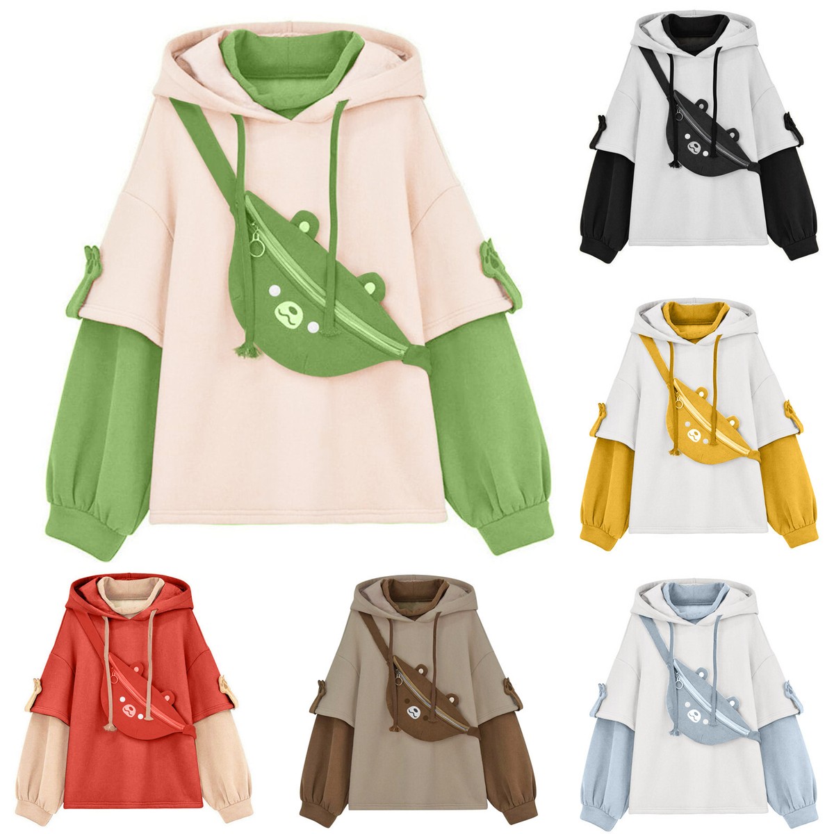 Bear Hoodie For Womens Autumn Patchwork Sweatshirts Long Womens Zippered Hoodies | eBay Bear Hoodie For Womens Autumn Patchwork Sweatshirts Long Womens Zippered Hoodies | eBay