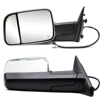 Towing Mirrors For 09-18 Dodge Ram Power Heated Arrow Light Chrome Temp Sensor