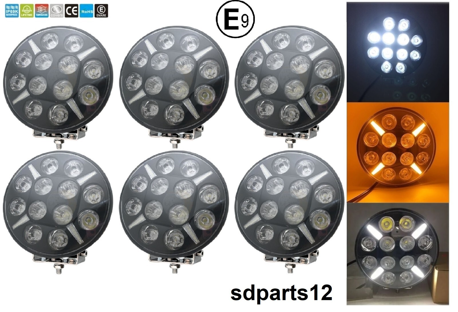 Phare longue portée LED 120W blanc orange 12V 24V pour camion et 4x4