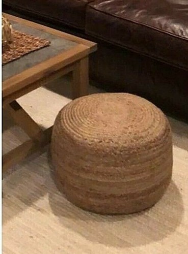 Round Natural Jute Pouf Tan Ottoman Cylindrical Footstool Braided Woven Boho - 第 5/10 張圖片