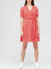 V by Very Short Sleeve Georgette Wrap Skater Dress - Red Spot