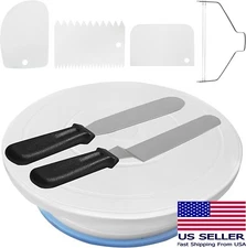 11 Inch Rotating Non Slip Cake Turntable Stand w Decorating Supplies 7 Piece set