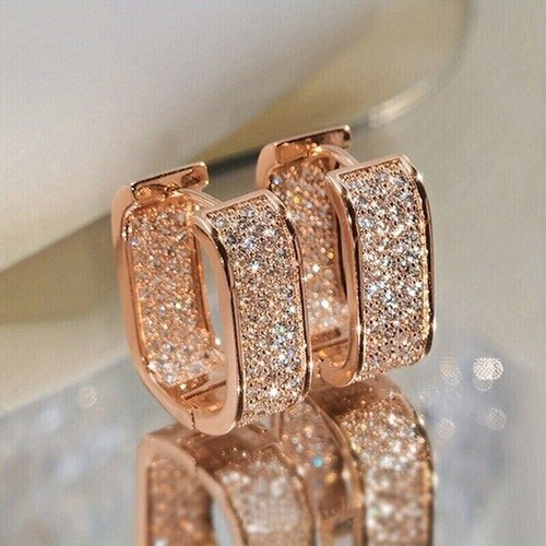 Womens Fashion Earrings Engagement Square Zircon Hoop Huggies Earrings Girl Gift - Picture 4 of 7