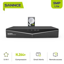 SANNCE 5in1 8CH 5MP DVR Video Recorder 2TB for CCTV Security System Emil Alerts