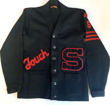 Rare Vintage Hiler's 1940s Wool Letter Sweater Cardigan 45 S Touch Black Red