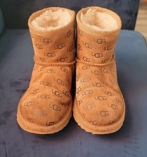 UGG Classic Mini II Embossed Chestnut Suede Sheepskin Lined Ankle Boots Girl  s 4