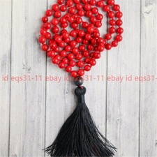 Handmade 8mm Tibetan Buddhism 108 Red Coral Prayer Bead Mantra Mala Necklace