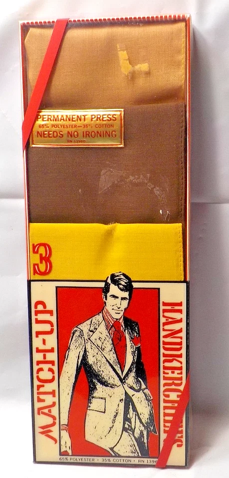 Juego de pañuelos Match‐Up para hombre años 70 (3) - Beige Marrón y dorado Perm‐Press regalo Foto 2 de 4