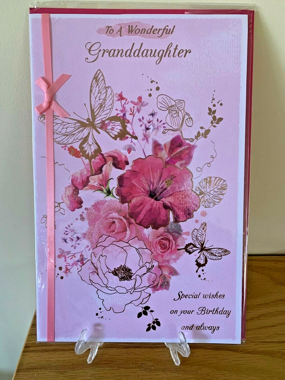 Large Birthday Card Granddaughter - 8 Page Insert Celebration Gold Foil Glitter