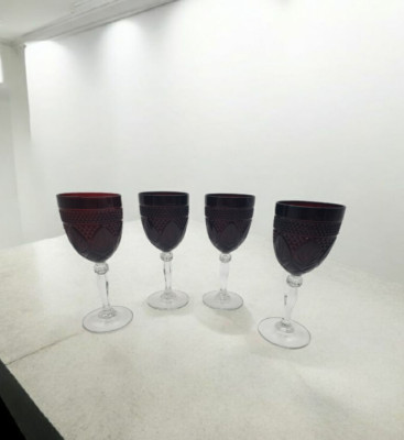 Cristal D' Arques Durand RUBY RED Crystal Wine Goblets Made In France Set of 4