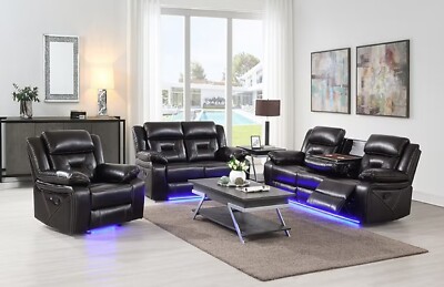 Crawley 3PC Dark Brown Reclining Set with Drop Down Table and LED Light